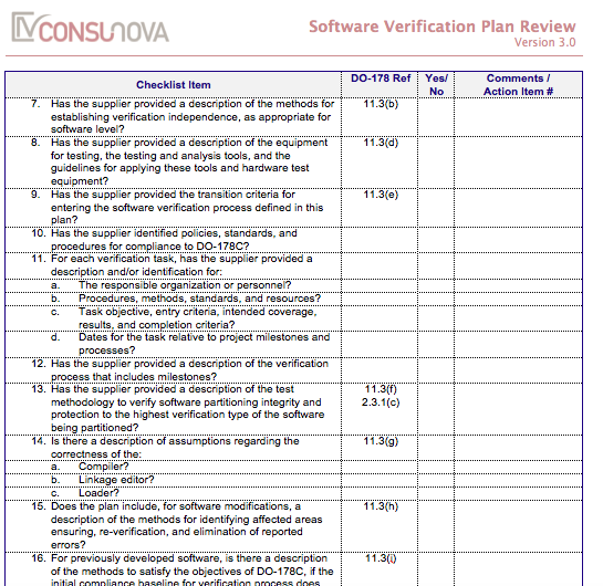 DO-178 Verification Plan Checklist (SVP)
