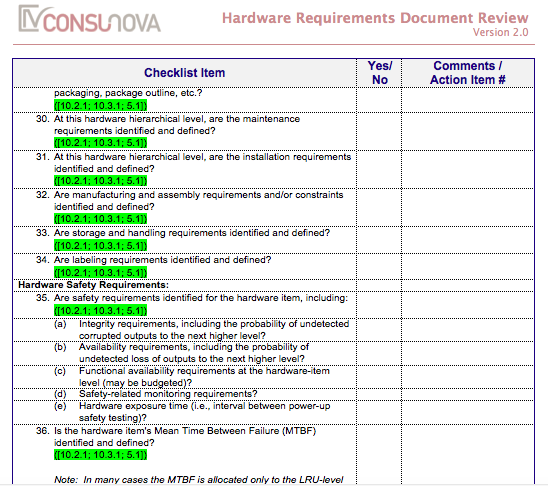 DO-254 Requirements Document Review Checklist