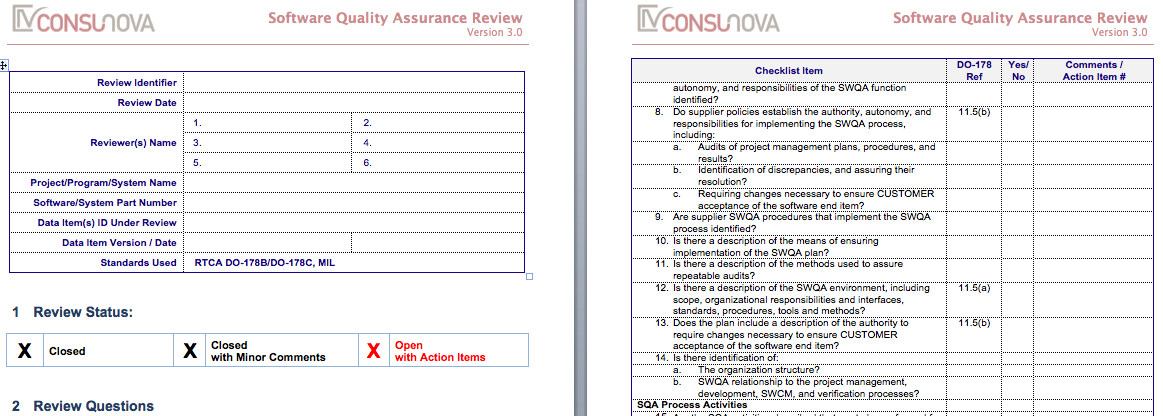 DO-178 Quality Assurance Checklist (SQAP)